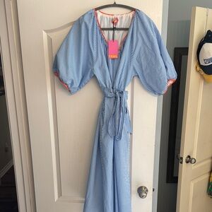 THML Blue and White Striped Top with Orange Trim